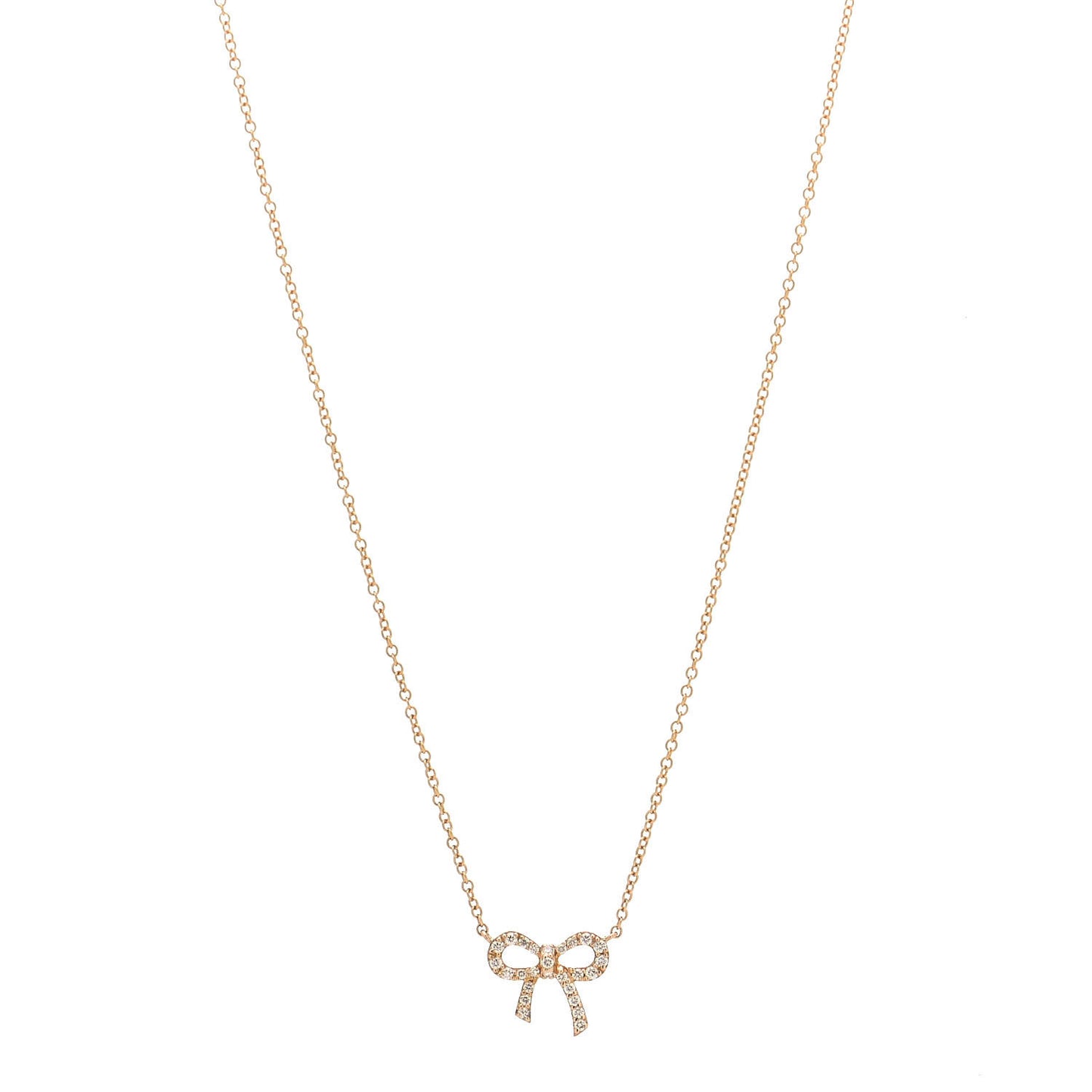 18K Rose Gold Diamond Mini Bow Pendant Necklace