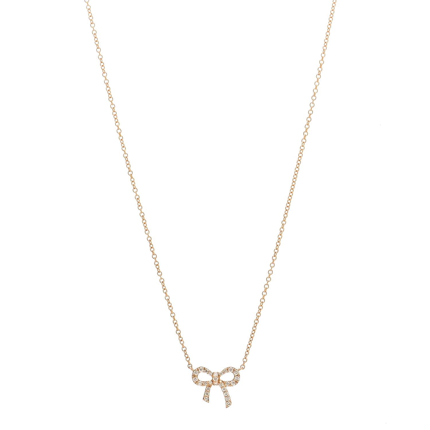 Tiffany 18K Rose Gold Diamond Mini Bow Pendant Necklace 1 of 4