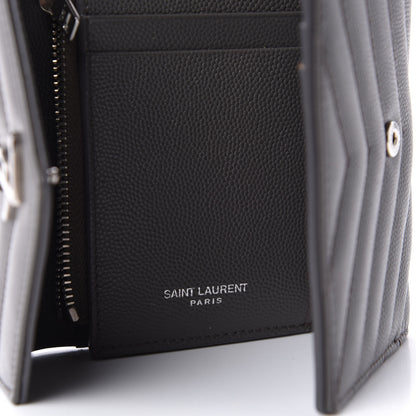 Saint Laurent Grain De Poudre Matelasse Chevron Monogram Compact Tri Fold Wallet Earth 7 of 12