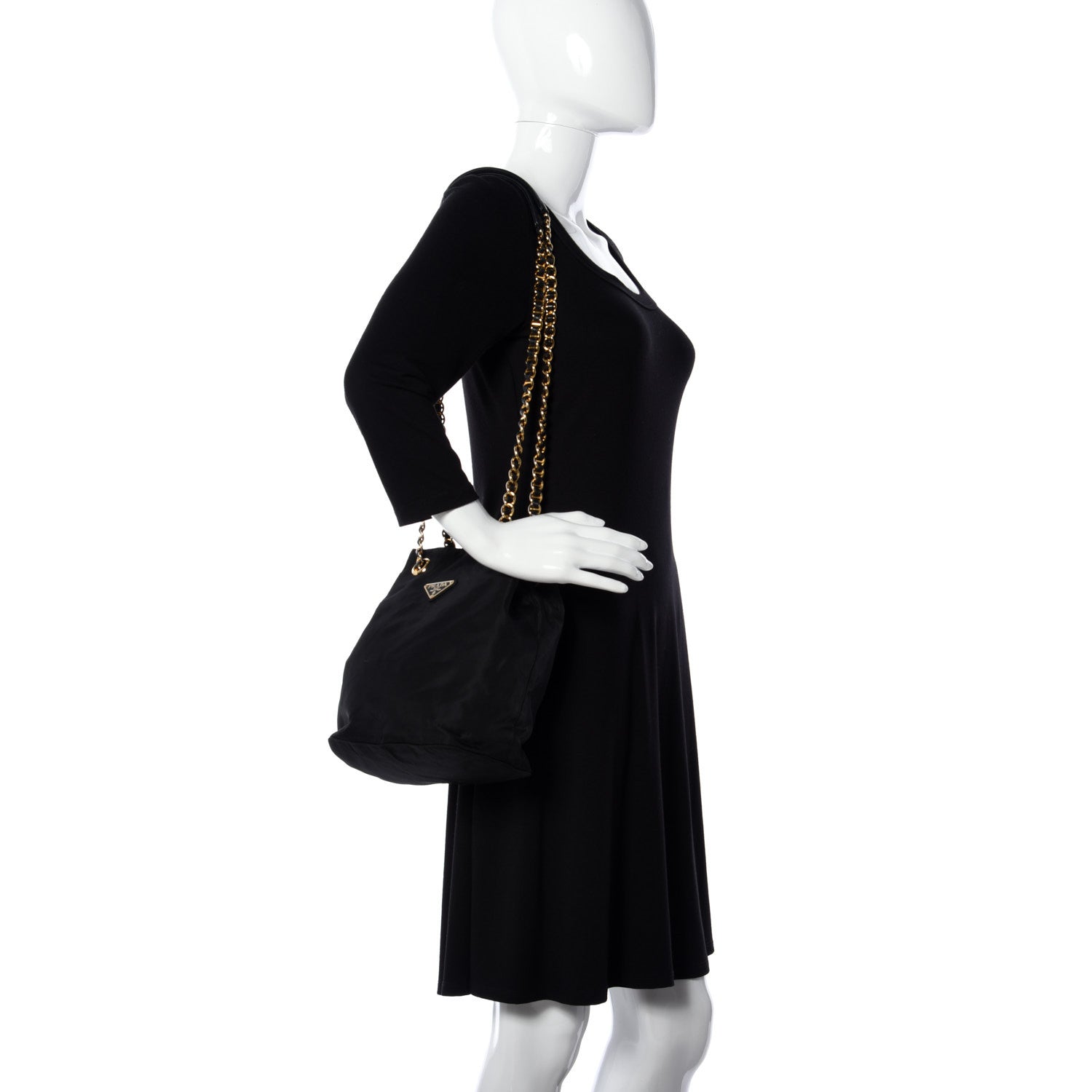 Prada Nylon Tessuto Acciaio Chain Shoulder Bag Black 2 of 12