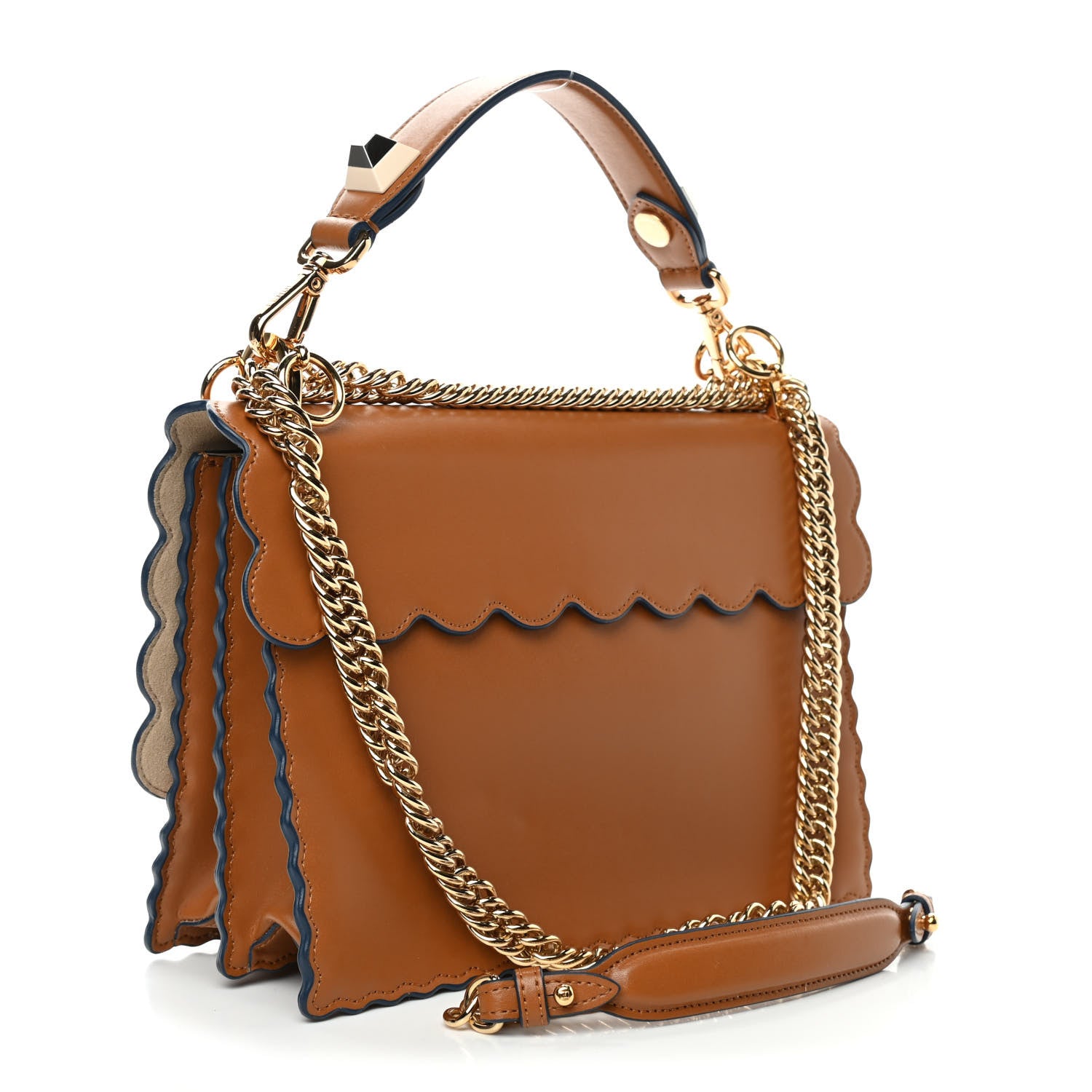Fendi Vitello Liberty Scalloped Studded Kan I Shoulder Bag Caramello 2 of 5