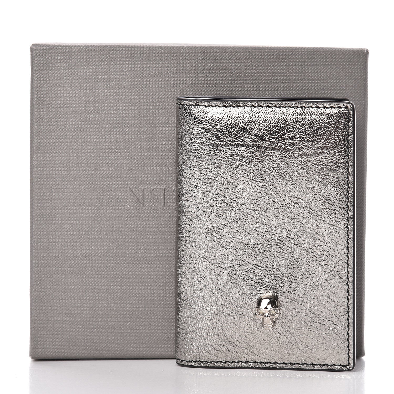 Alexander McQueen Metallic Calfskin Skull Bi Fold Card Holder Silver 9 of 9
