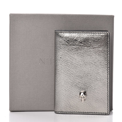 Alexander McQueen Metallic Calfskin Skull Bi Fold Card Holder Silver 9 of 9