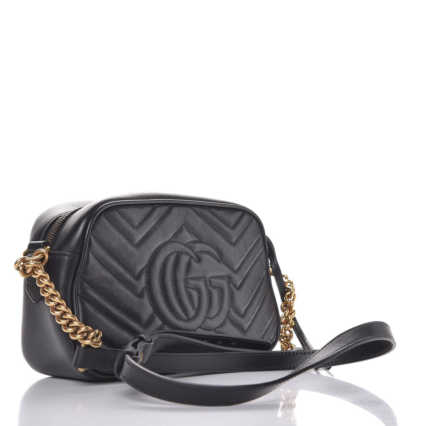 Calfskin Matelasse Small GG Marmont Chain Shoulder Bag Black