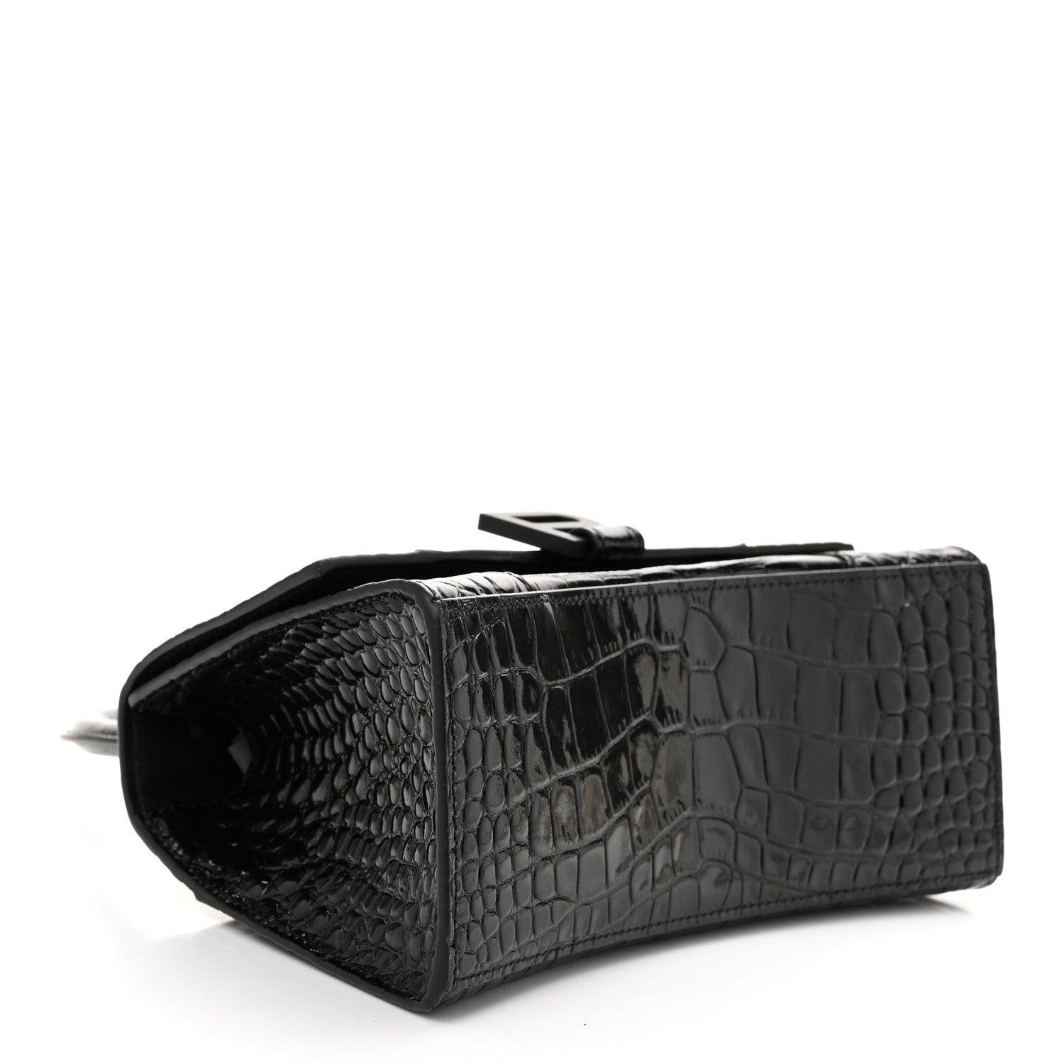Balenciaga Shiny Calfskin Monochrome Crocodile Embossed Small Hourglass Top Handle Bag Black 4 of 10