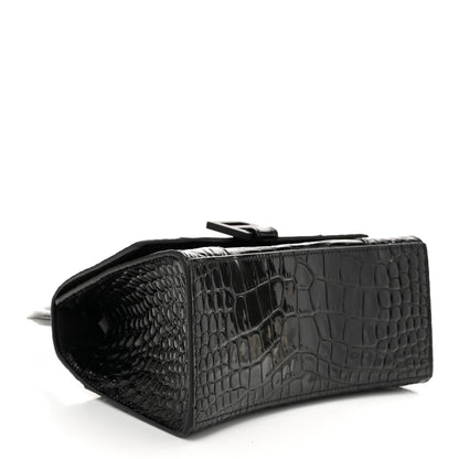 Balenciaga Shiny Calfskin Monochrome Crocodile Embossed Small Hourglass Top Handle Bag Black 4 of 10