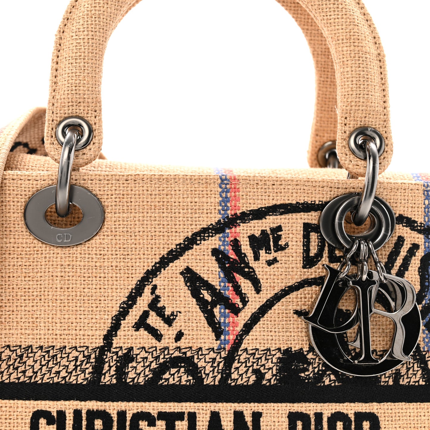 Canvas Jute Embroidered Medium Lady D-Lite Beige Multicolor