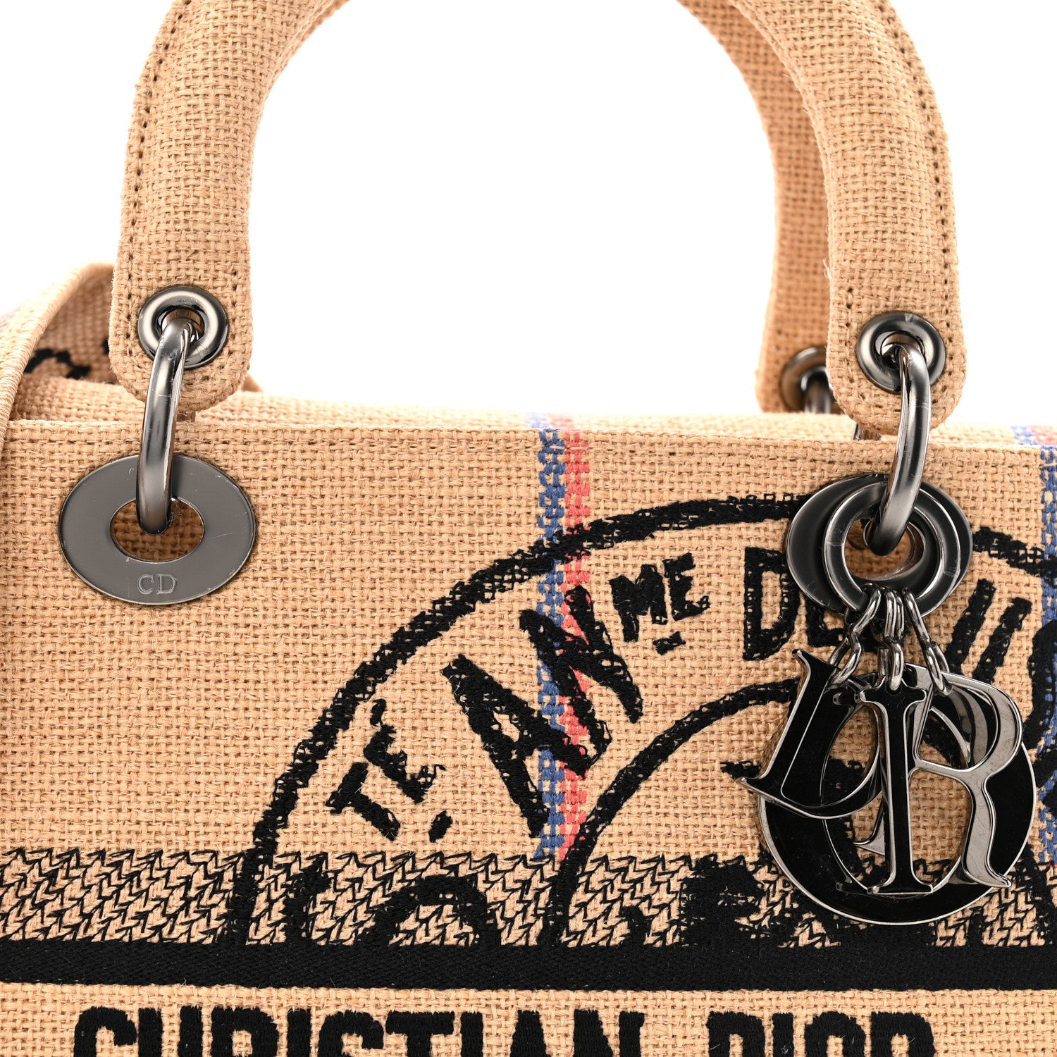 Christian Dior Canvas Jute Embroidered Medium Lady D-Lite Beige Multicolor 8 of 15