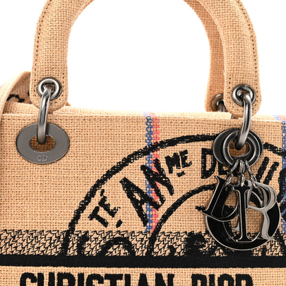 Christian Dior Canvas Jute Embroidered Medium Lady D-Lite Beige Multicolor 8 of 15