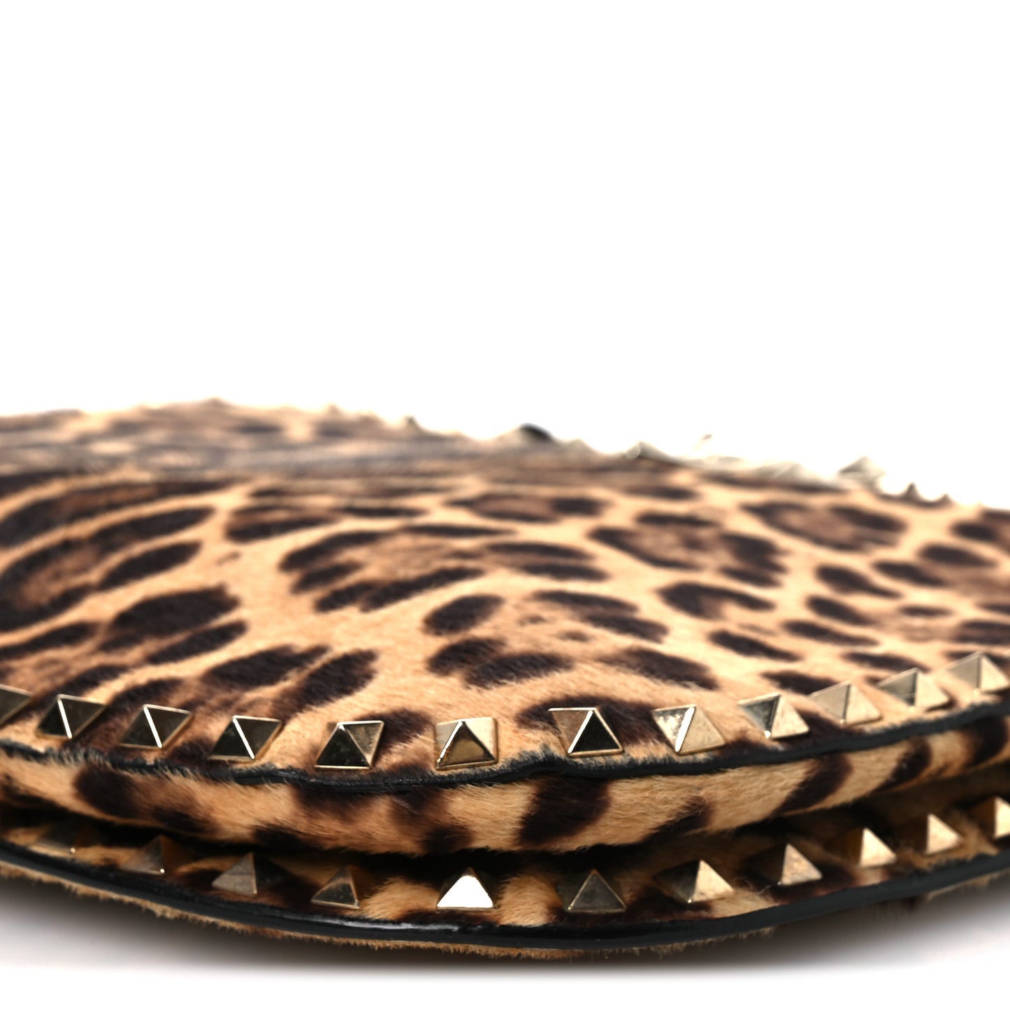 Calf Hair Leopard Print Rockstud Shoulder Bag