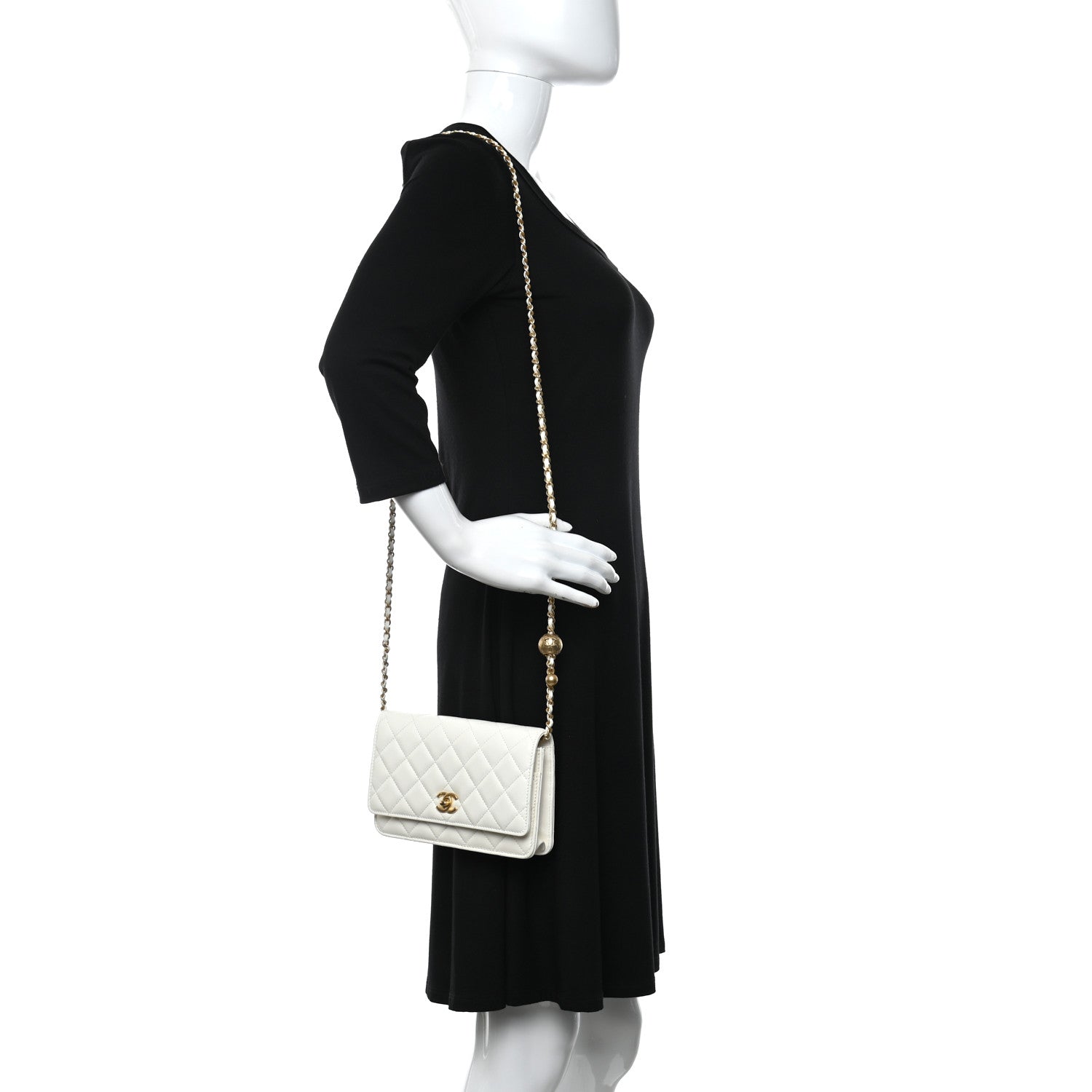 Chanel Lambskin Quilted CC Pearl Crush Wallet on Chain WOC White 3 of 24