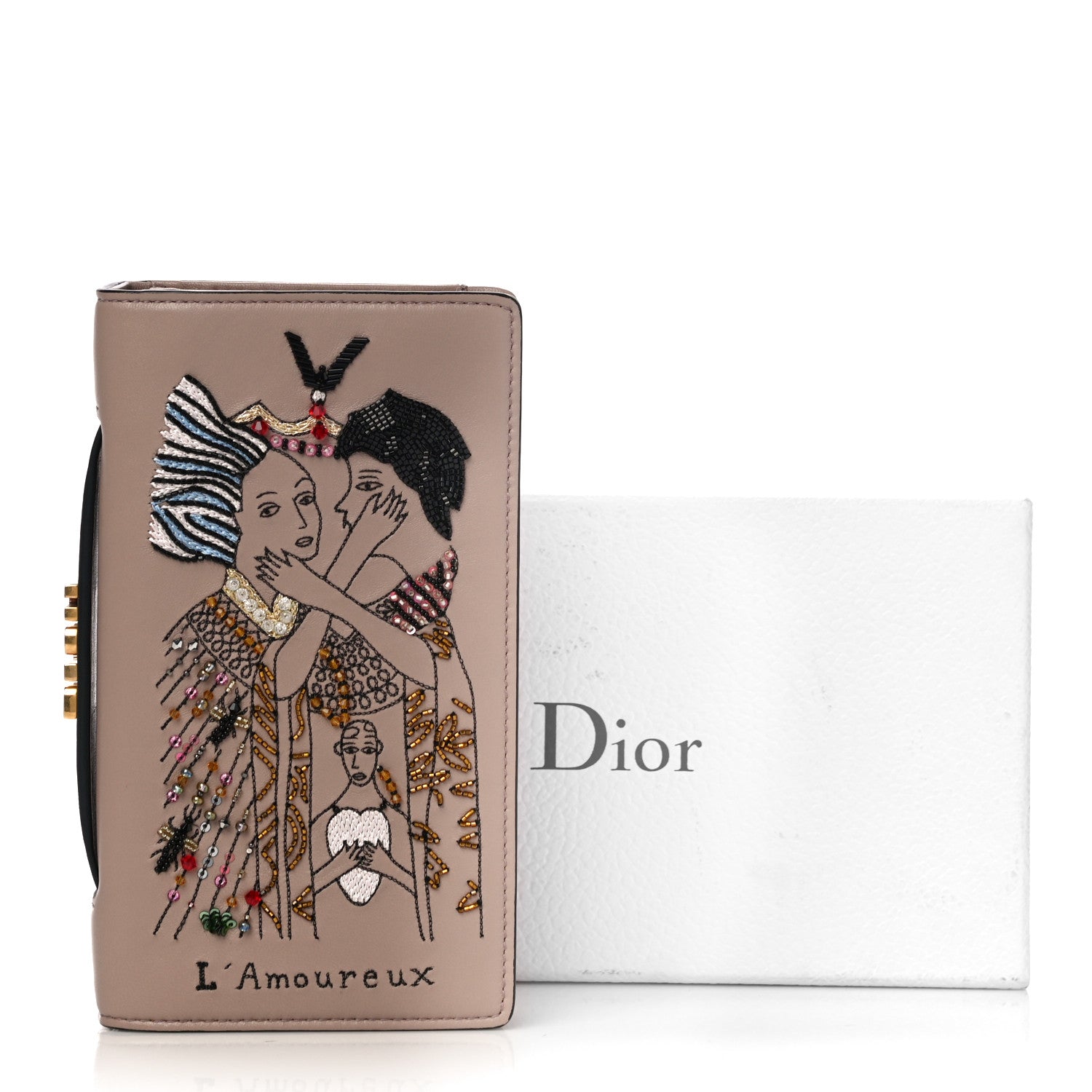 Christian Dior Lambskin Embroidered L'amoureux Tarot Pouch Clutch Vieux Rose 12 of 12