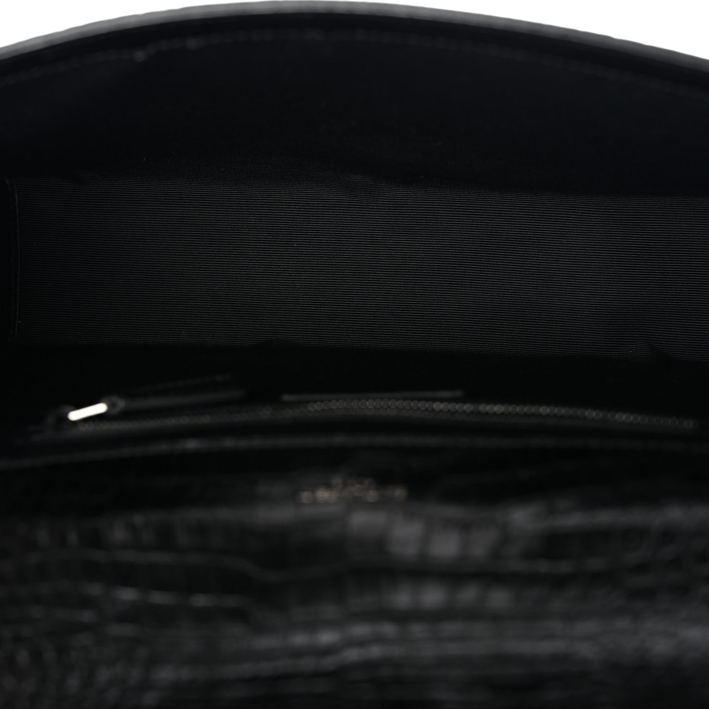 Calfskin Crocodile Embossed Monogram Large Satchel Black