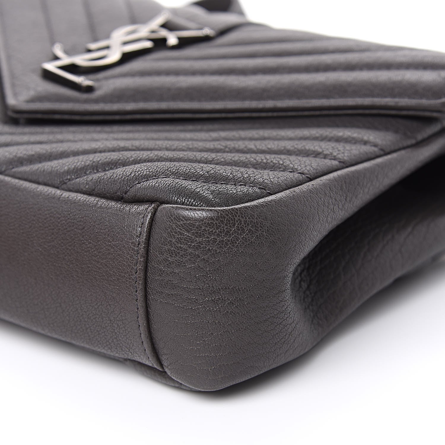 Saint Laurent Sheepskin Matelasse Chevron Monogram Medium College Bag Light Coal 8 of 12