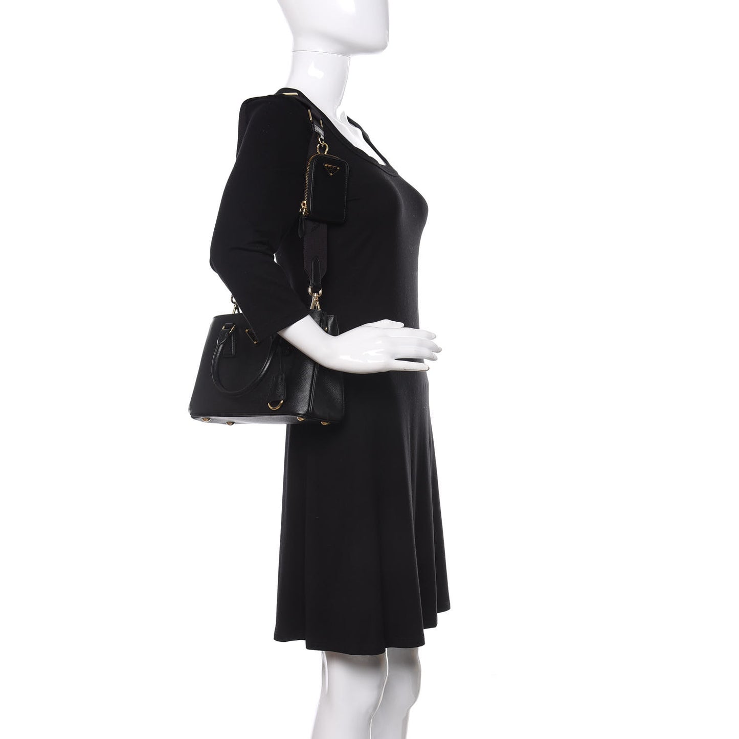 Saffiano Lux Micro Galleria Shoulder Bag Black