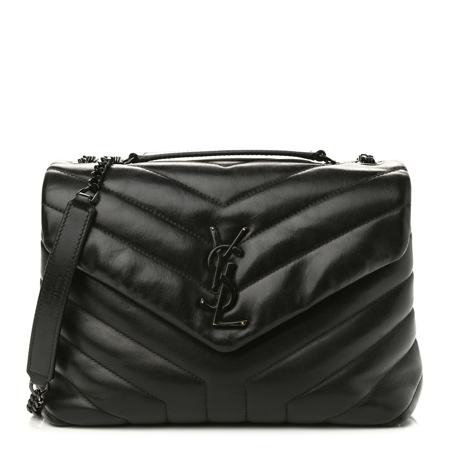 Calfskin Y Quilted Monogram Small Loulou Chain Satchel Black