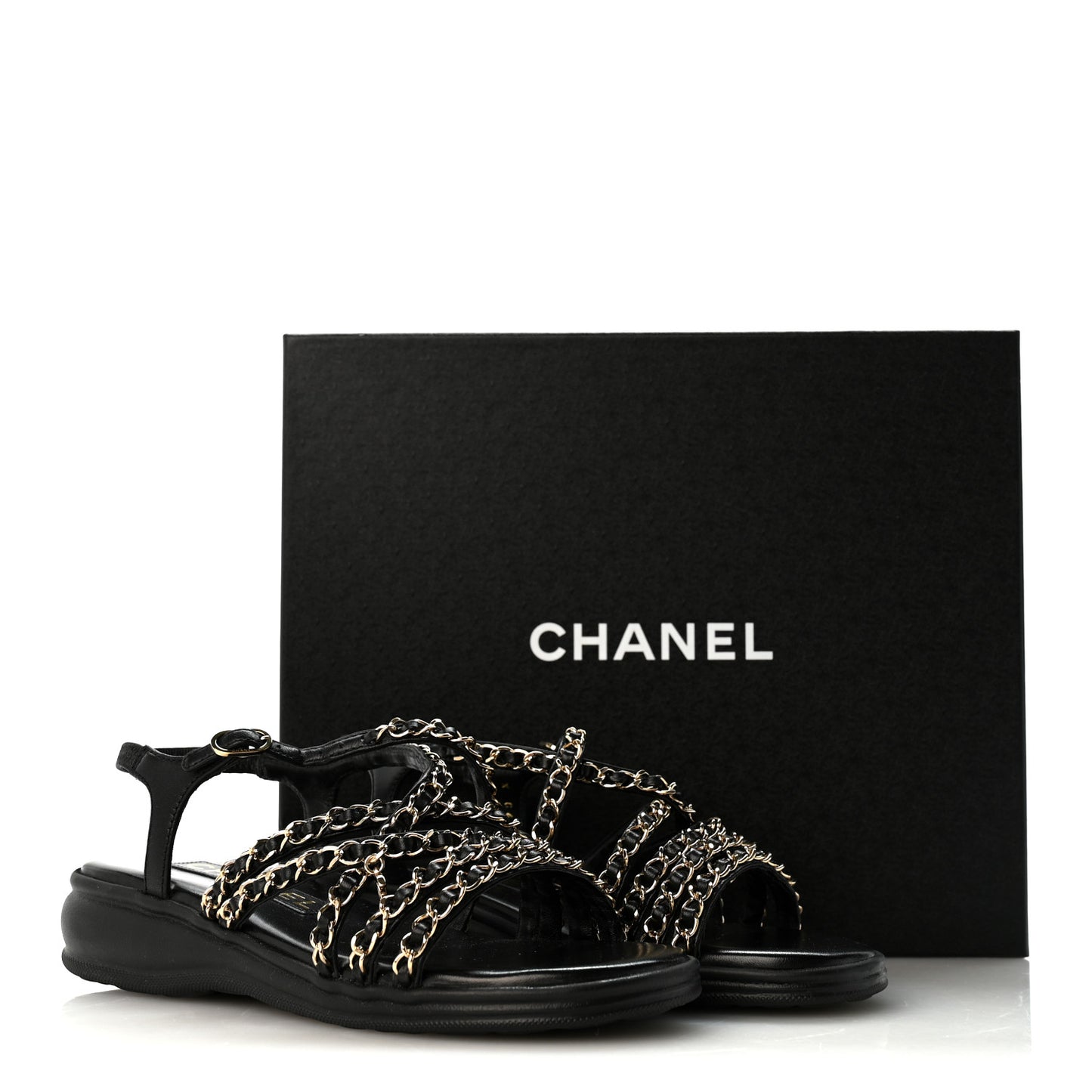 Lambskin Metal Chain Ankle Strap Sandals 36.5 Black