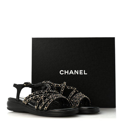 Chanel Lambskin Metal Chain Ankle Strap Sandals 36.5 Black 12 of 12