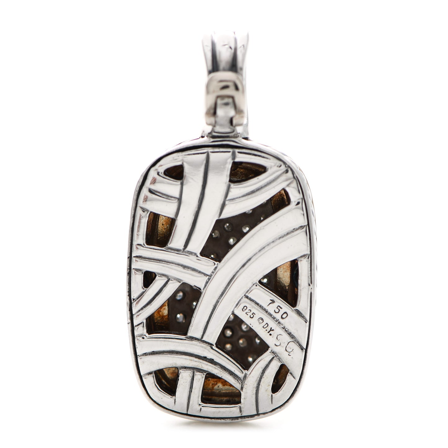 18K Yellow Gold Sterling Silver Diamond 18mm Rectangle Enhancer Pendant