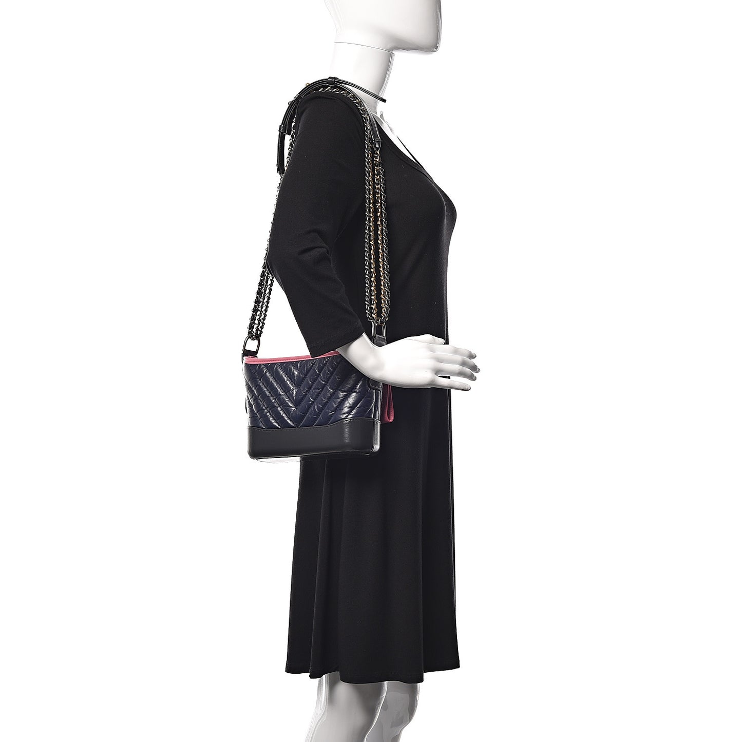 Aged Calfskin Chevron Quilted Small Gabrielle Hobo Dark Pink Navy
