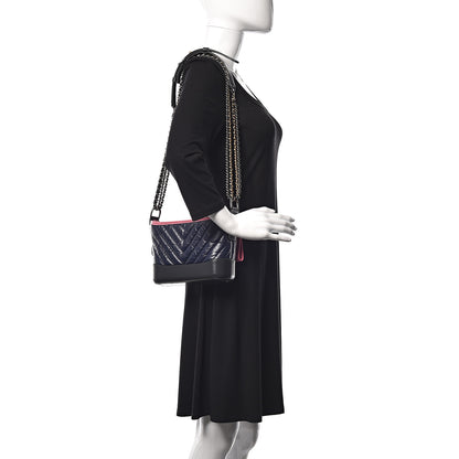 Chanel Aged Calfskin Chevron Quilted Small Gabrielle Hobo Dark Pink Navy 4 of 11