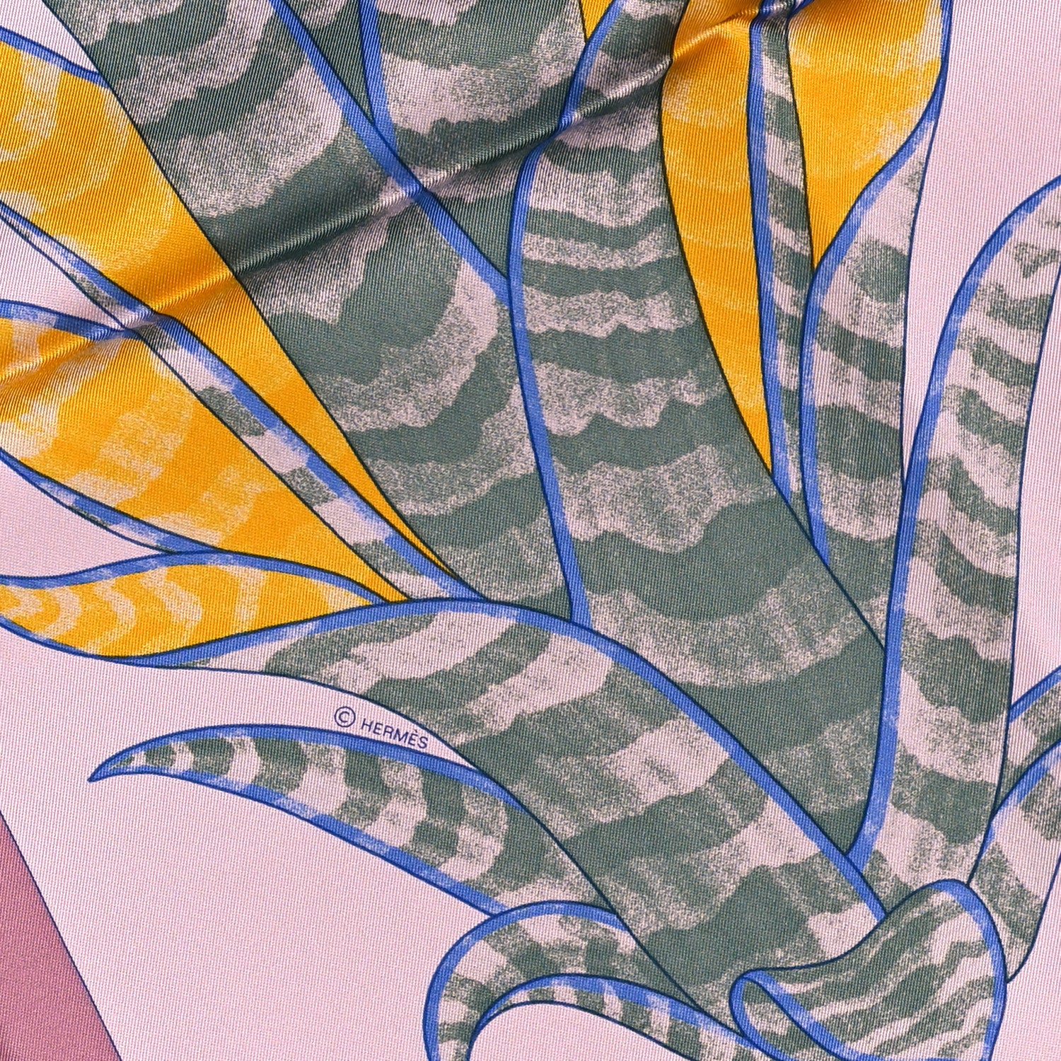 Hermes Silk Index Bromeliaceae Scarf 90 Rose Fané Jaune D'or Bleu 4 of 5