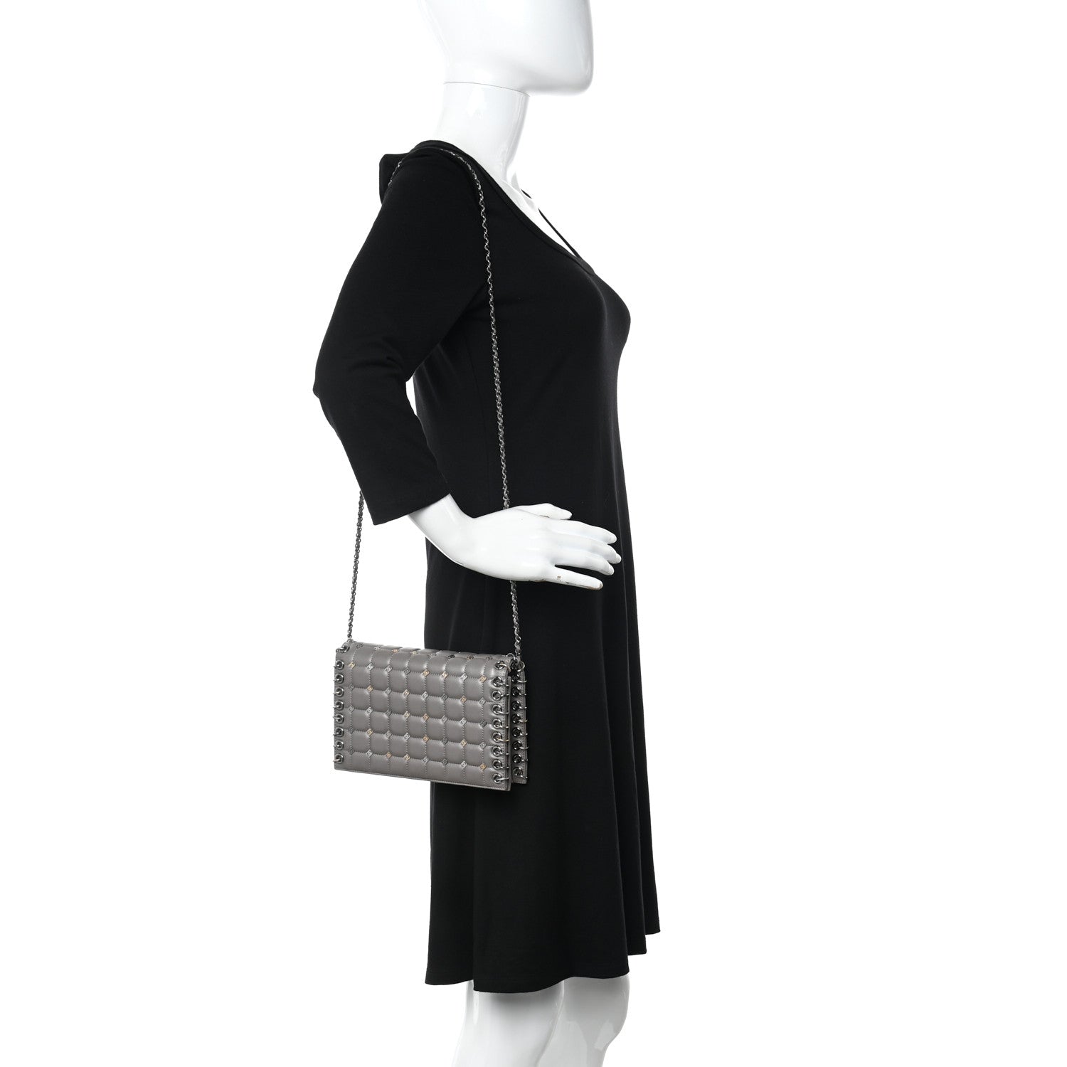 Chanel Lambskin Chocolate Bar Piercing CC Studded Small Chain Flap Bag Grey 2 of 12