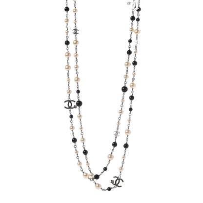 Chanel Pearl Bead Enamel CC Long Necklace Black Gold 1 of 5
