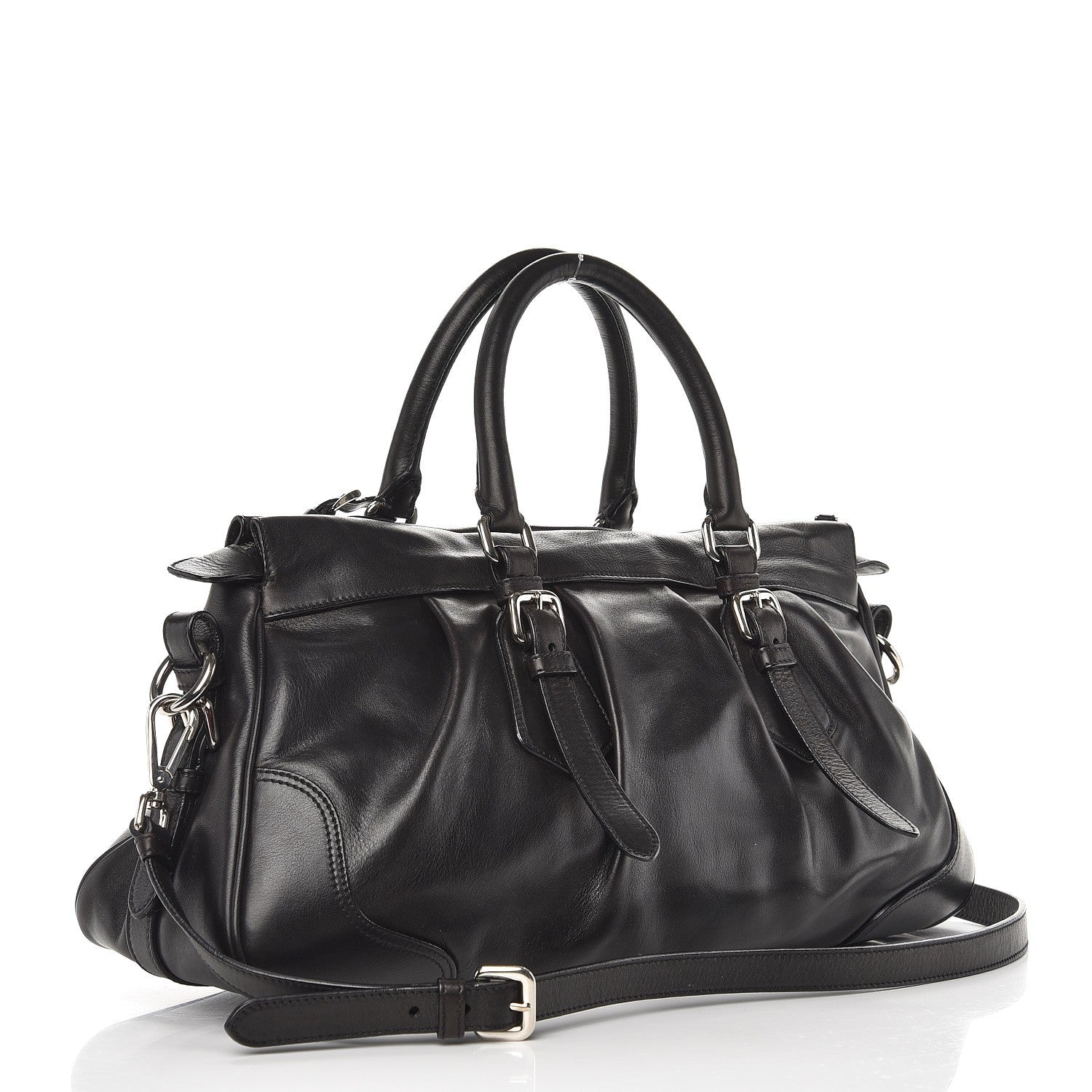 Prada Vitello Soft Shopping Satchel Black 4 of 9