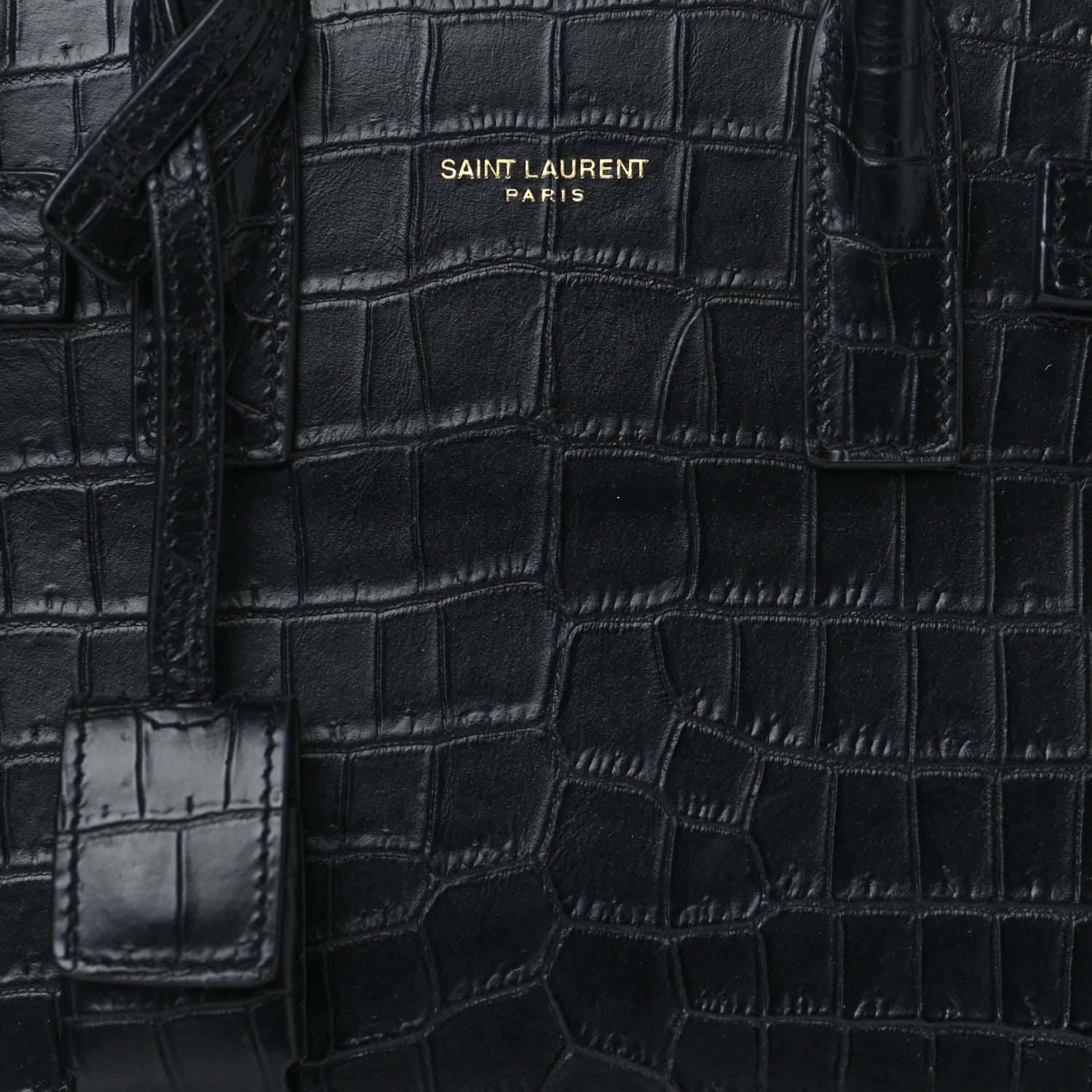 Saint Laurent Calfskin Crocodile Embossed Nano Sac De Jour Black 7 of 9