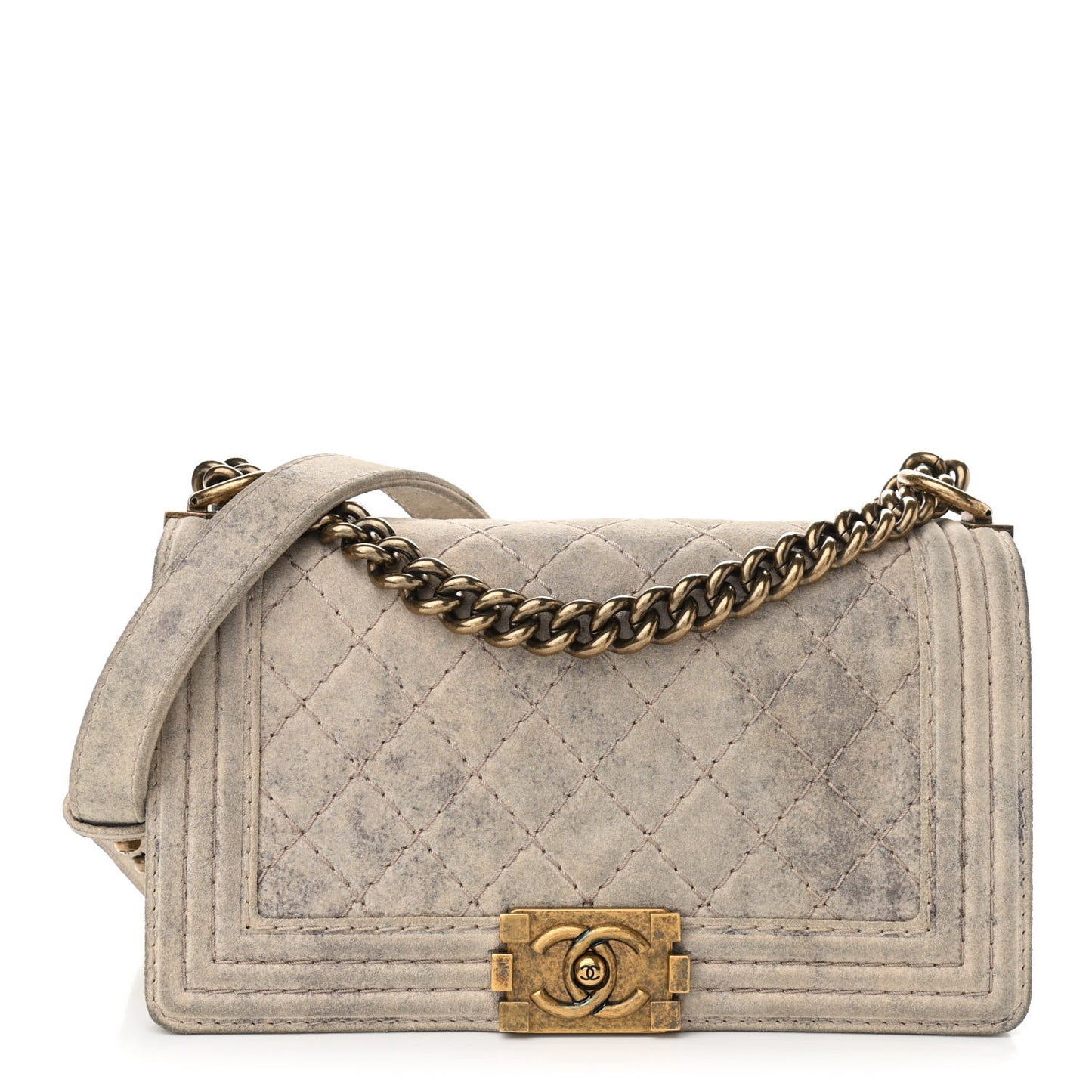 Iridescent Calfskin Quilted Medium Boy Flap Beige