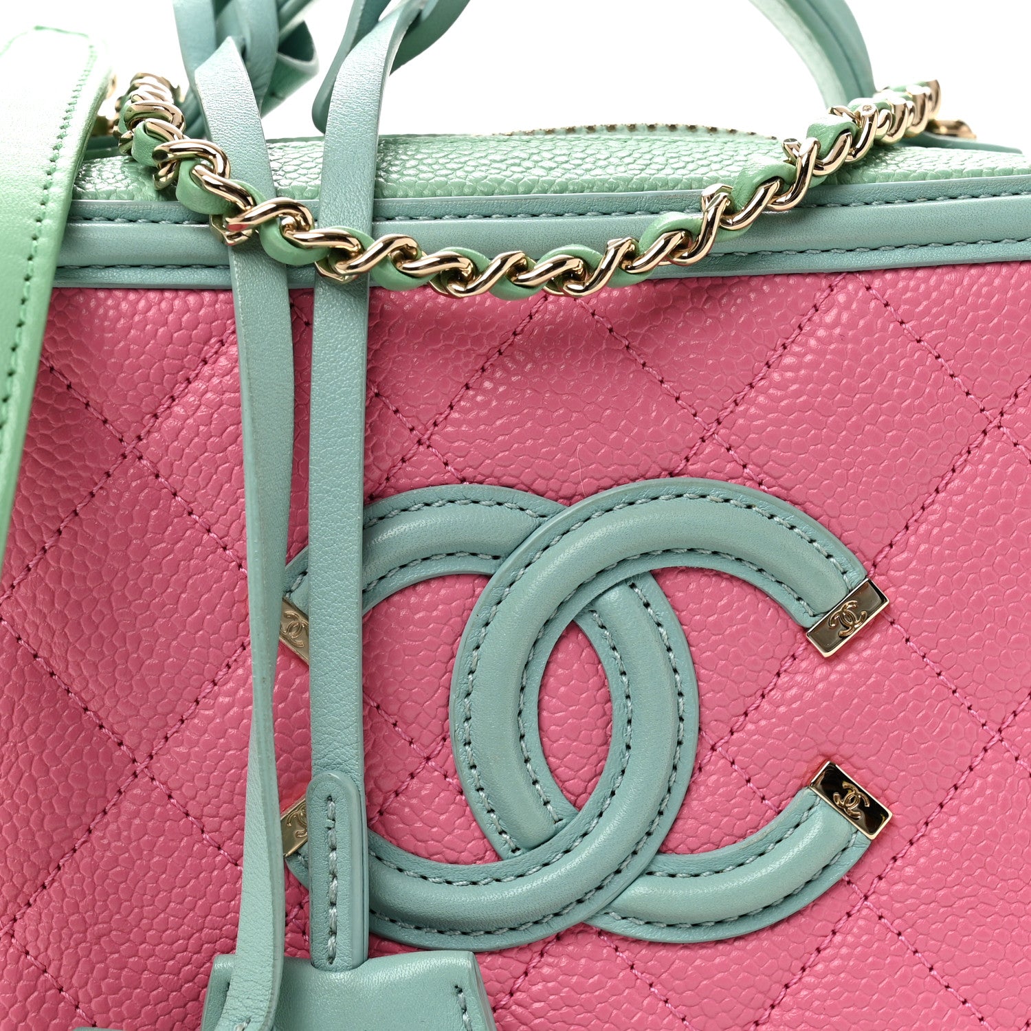 Chanel Caviar Quilted Small CC Filigree Vanity Case Pink Green Blue 15 of 21