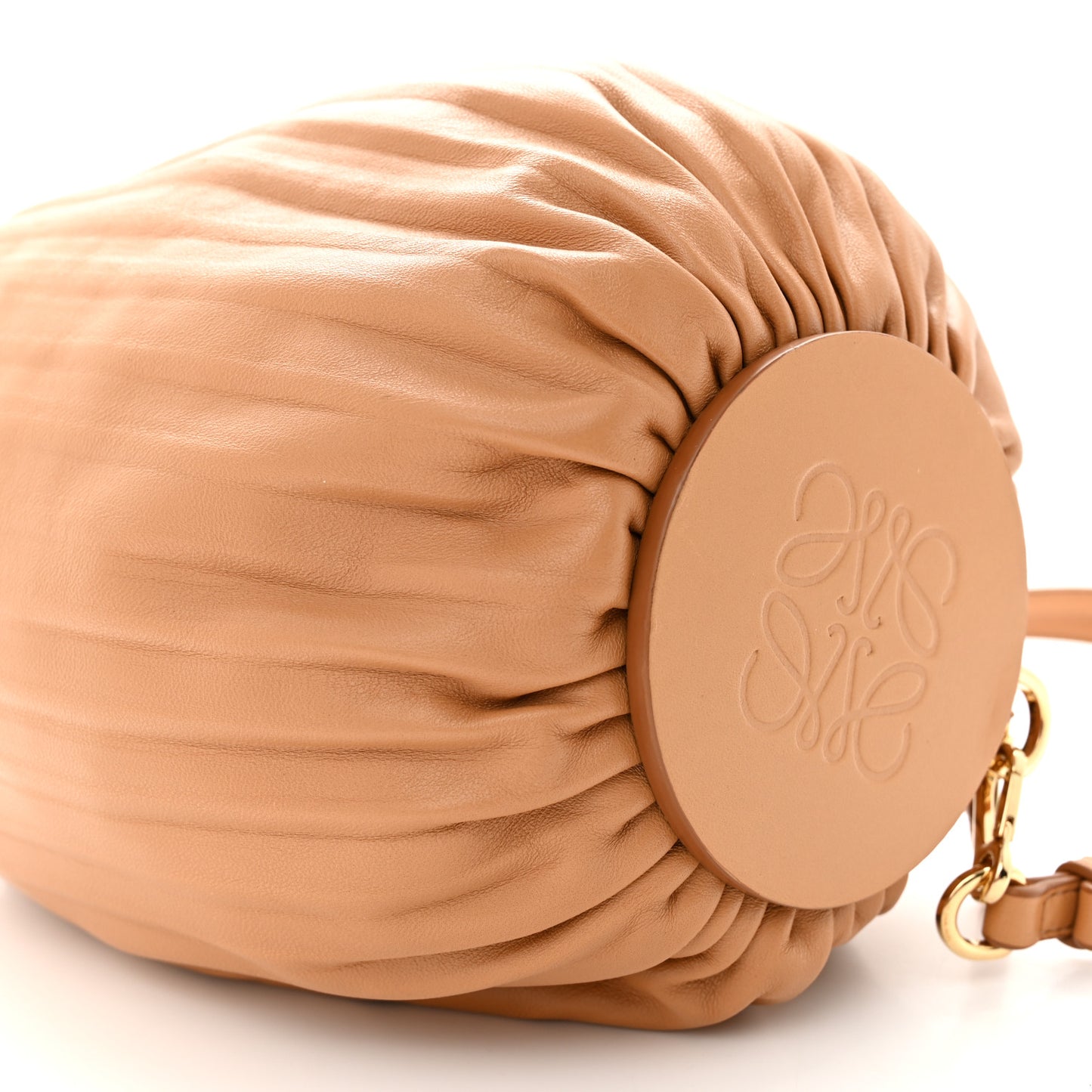 Lambskin Pleated Bracelet Pouch Shoulder Bag Warm Desert