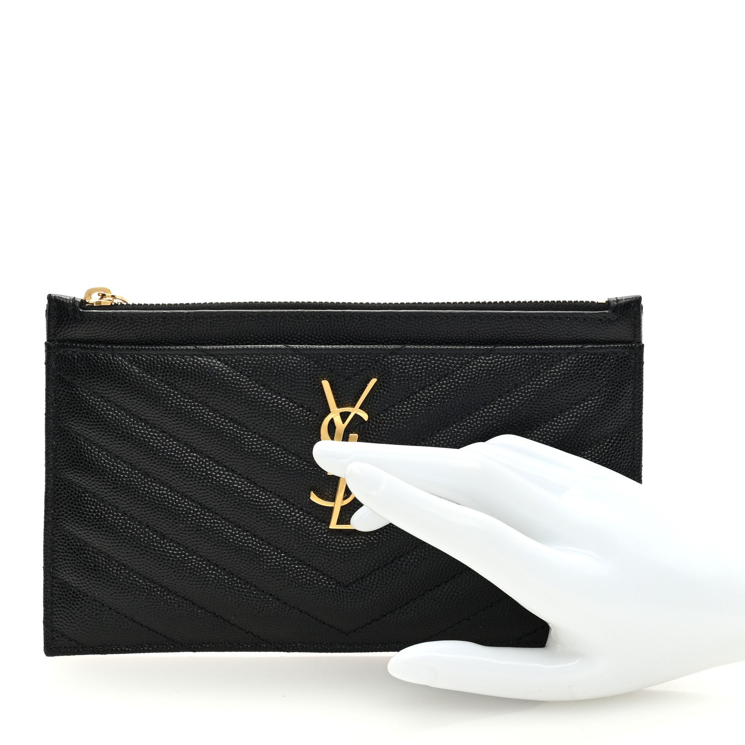 Saint Laurent Grain De Poudre Chevron Monogram Bill Pouch Black 2 of 7