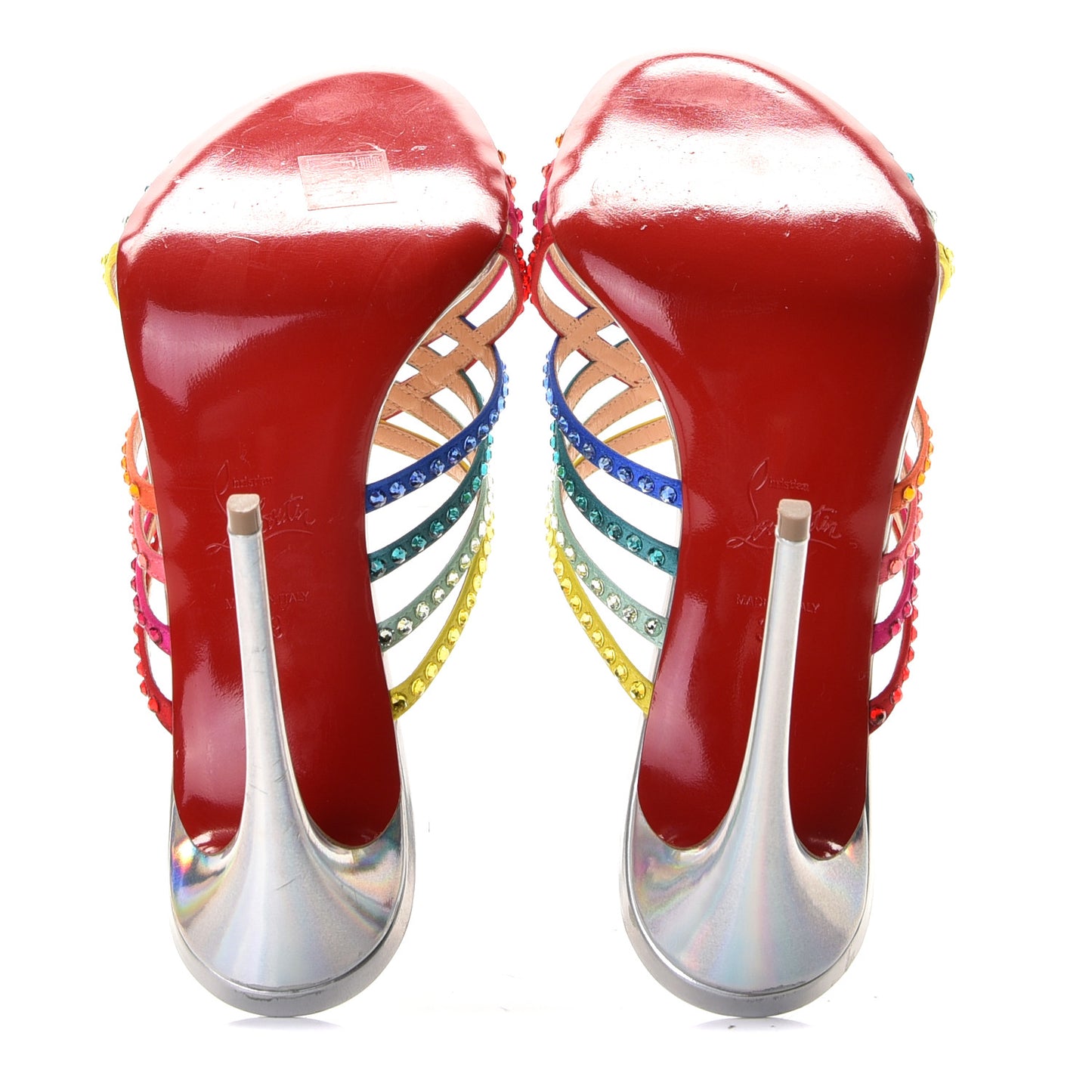 Specchio Calfskin Crystal Marthastrass 100 Slide Sandals 39 Silver Multicolor