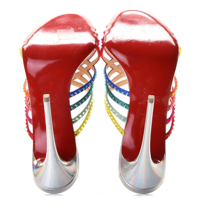 Christian Louboutin Specchio Calfskin Crystal Marthastrass 100 Slide Sandals 39 Silver Multicolor 8 of 10