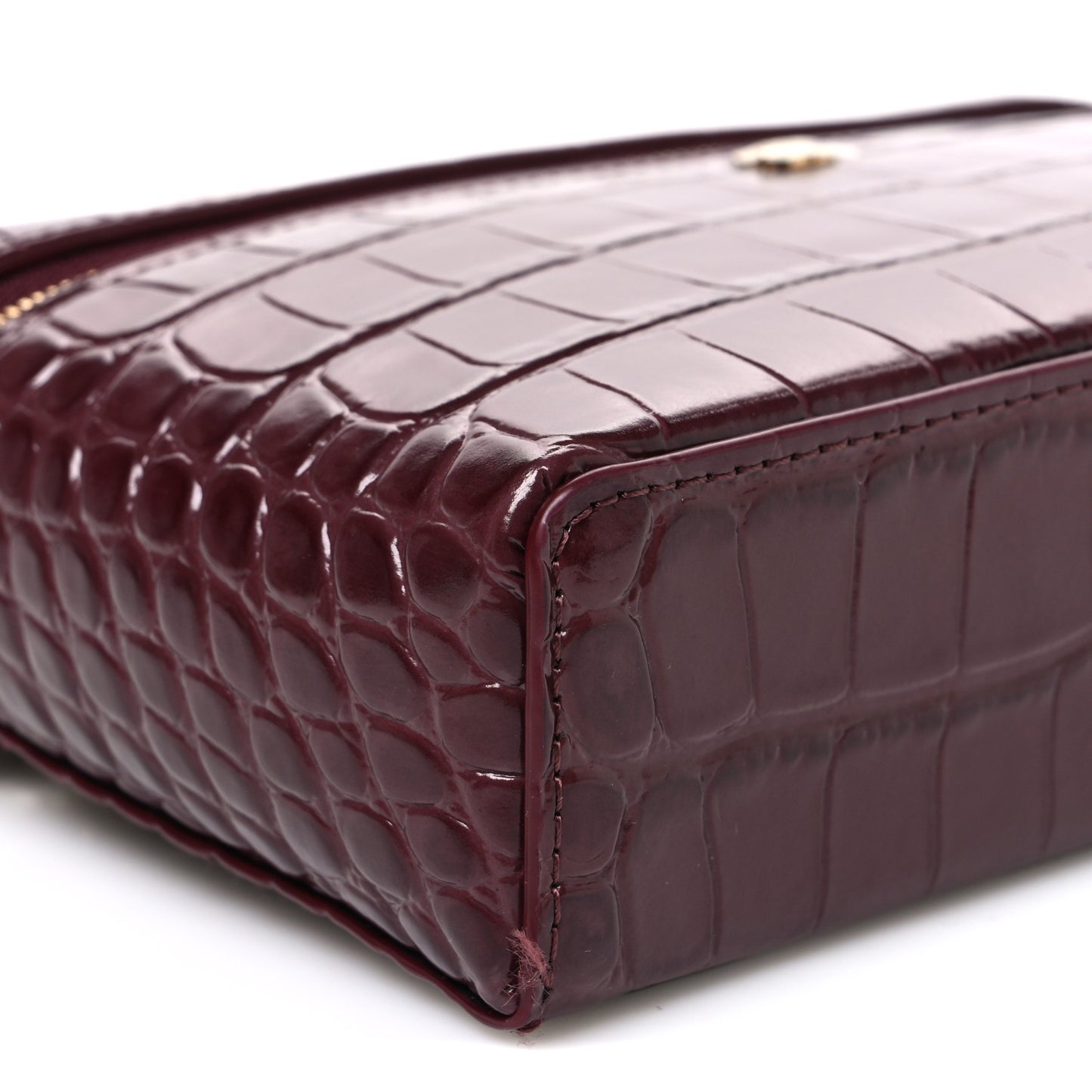 Calfskin Crocodile Embossed Crococo Top Handle Slim Vanity Case With Chain Dark Burgundy