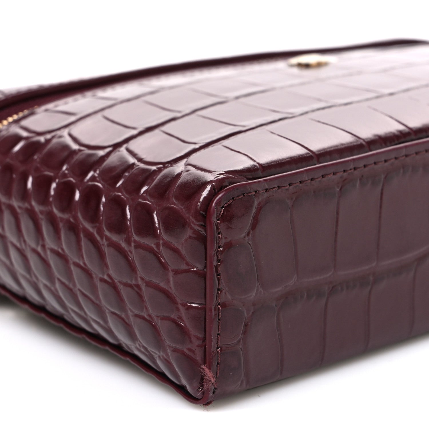 Chanel Calfskin Crocodile Embossed Crococo Top Handle Slim Vanity Case With Chain Dark Burgundy 9 of 12