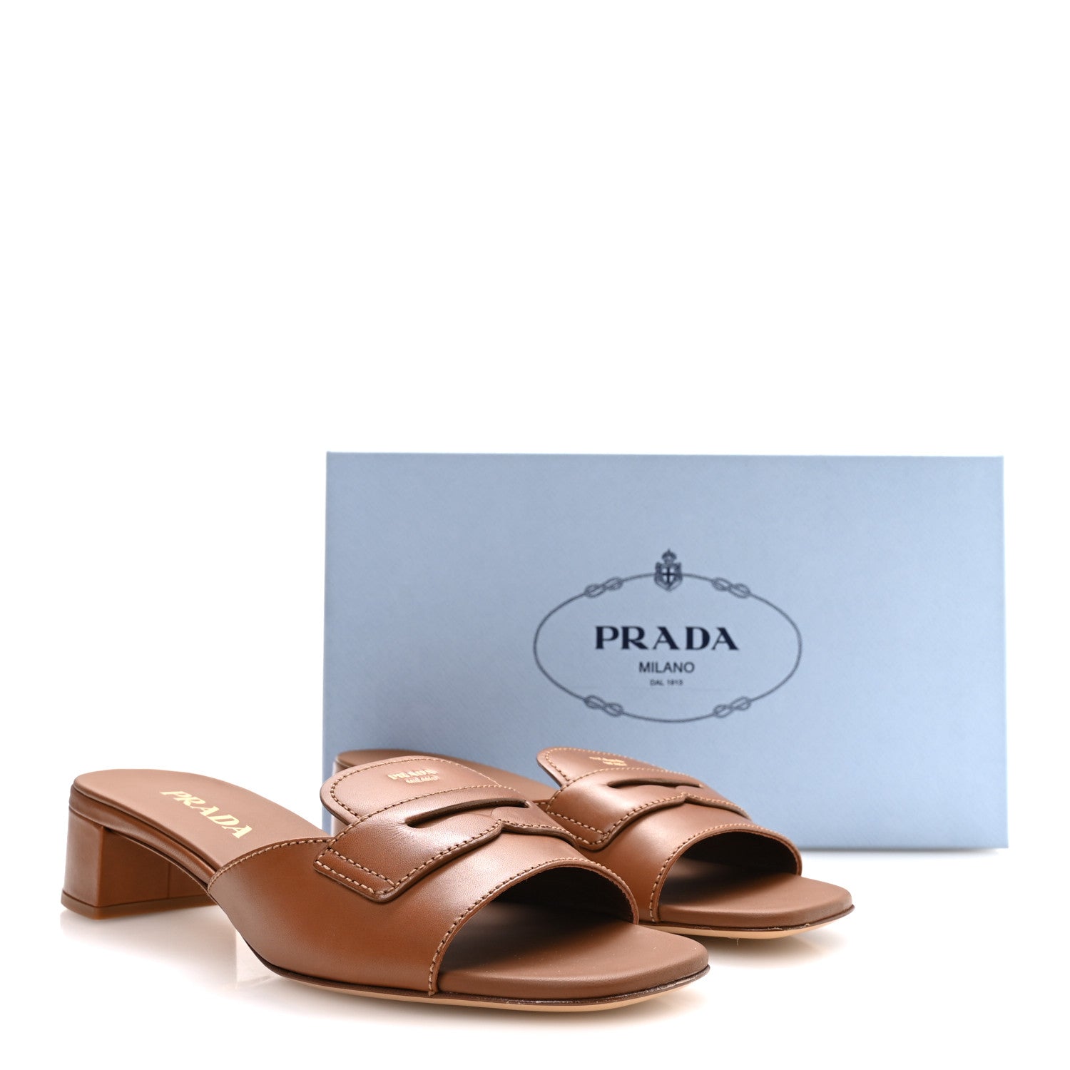 Prada Calfskin Slide Sandals 38.5 Cuoio 8 of 8
