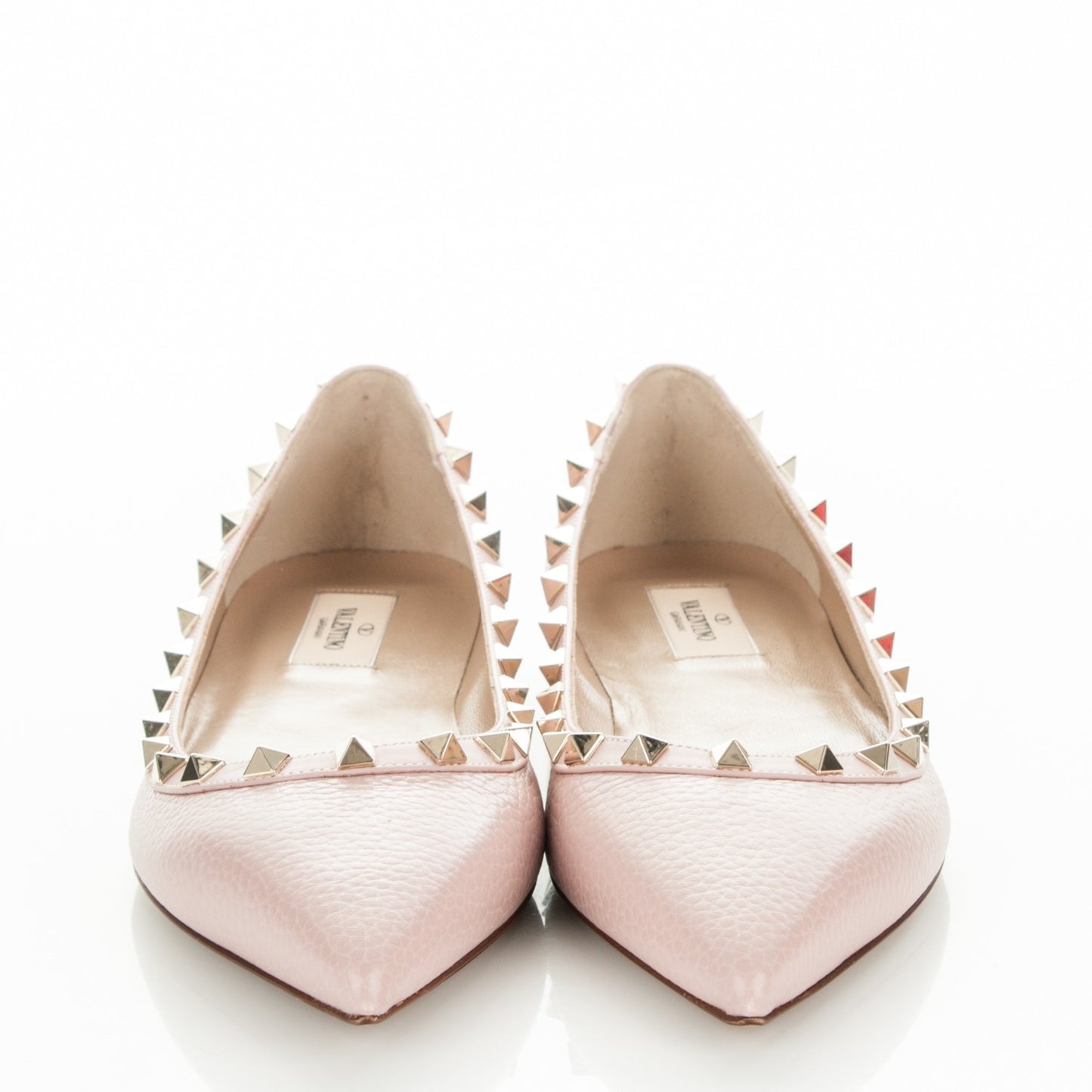 Pebbled Calfskin Rockstud Ballerina Flats 40 Water Rose