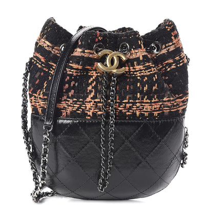 Chanel Tweed Calfskin Quilted Small Gabrielle Bucket Black Brown Orange 1 of 9