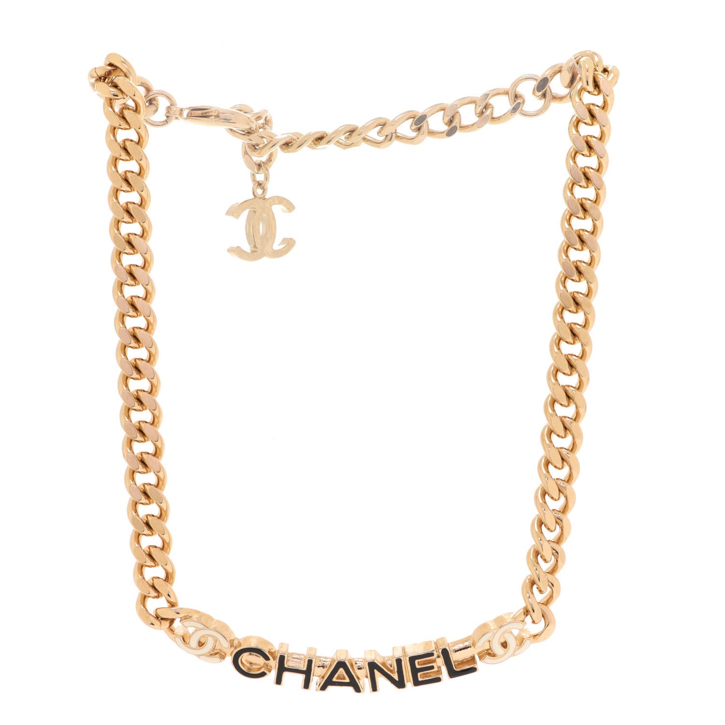 Enamel Metal Logo Choker Necklace Gold White Black