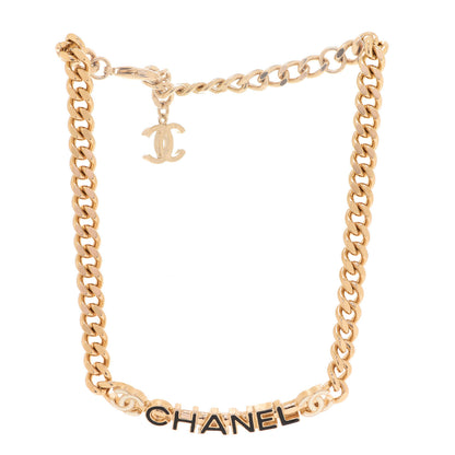 Chanel Enamel Metal Logo Choker Necklace Gold White Black 3 of 5