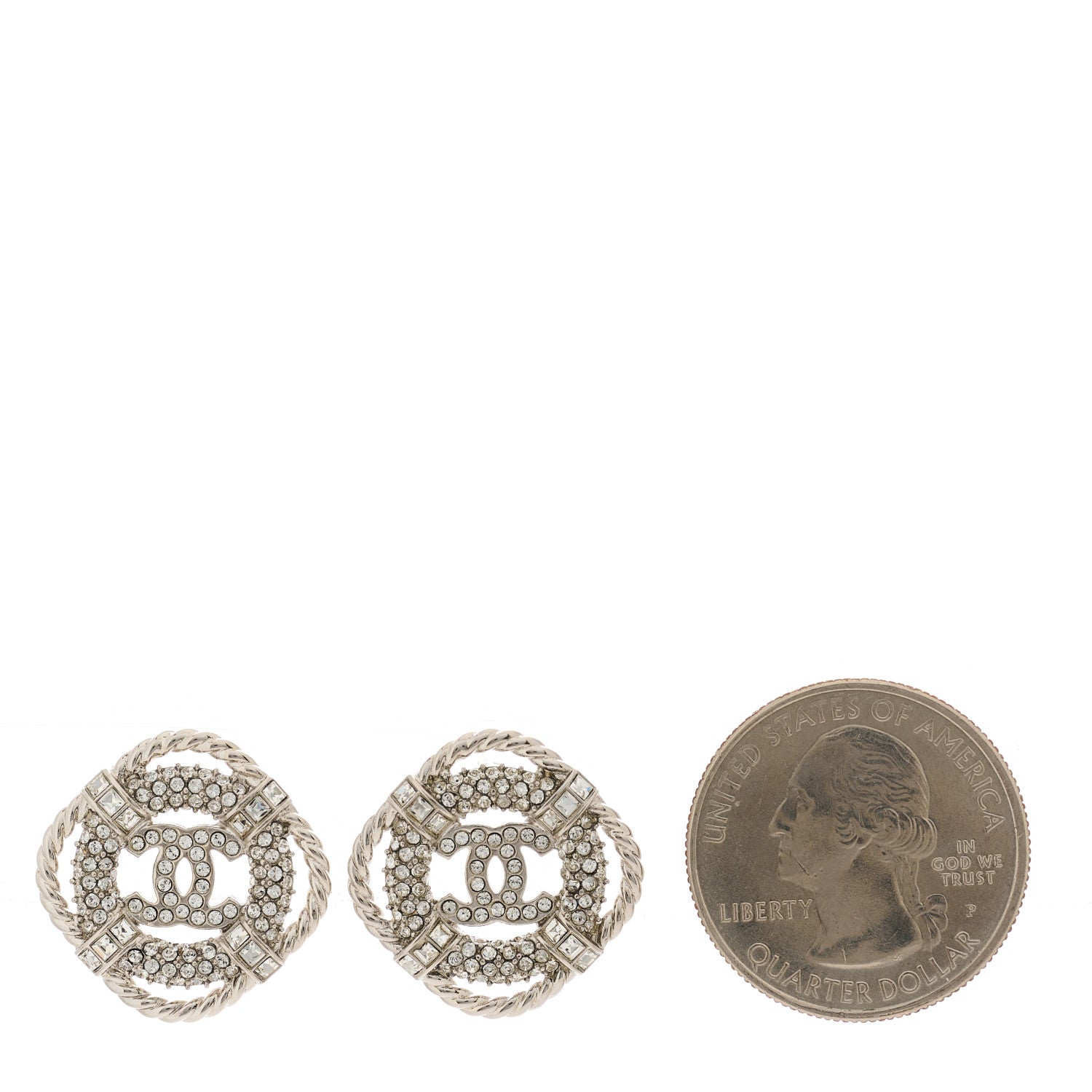 Chanel Crystal CC Lifesaver Earrings Silver 2 of 5