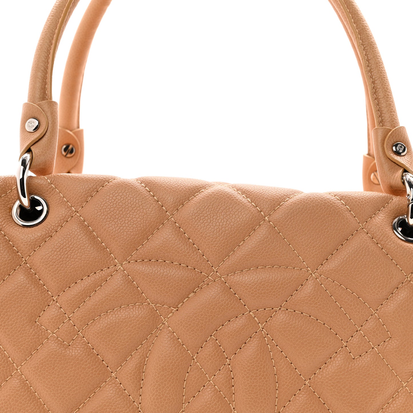 Caviar Quilted Timeless Bowler Beige
