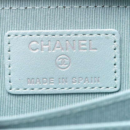 Chanel Metallic Caviar Chevron Quilted Vintage Mademoiselle Zip Coin Purse Light Blue 6 of 7