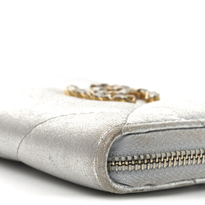 Chanel Metallic Lambskin Quilted Chanel 19 Zip Around Coin Purse Wallet Silver 9 of 10