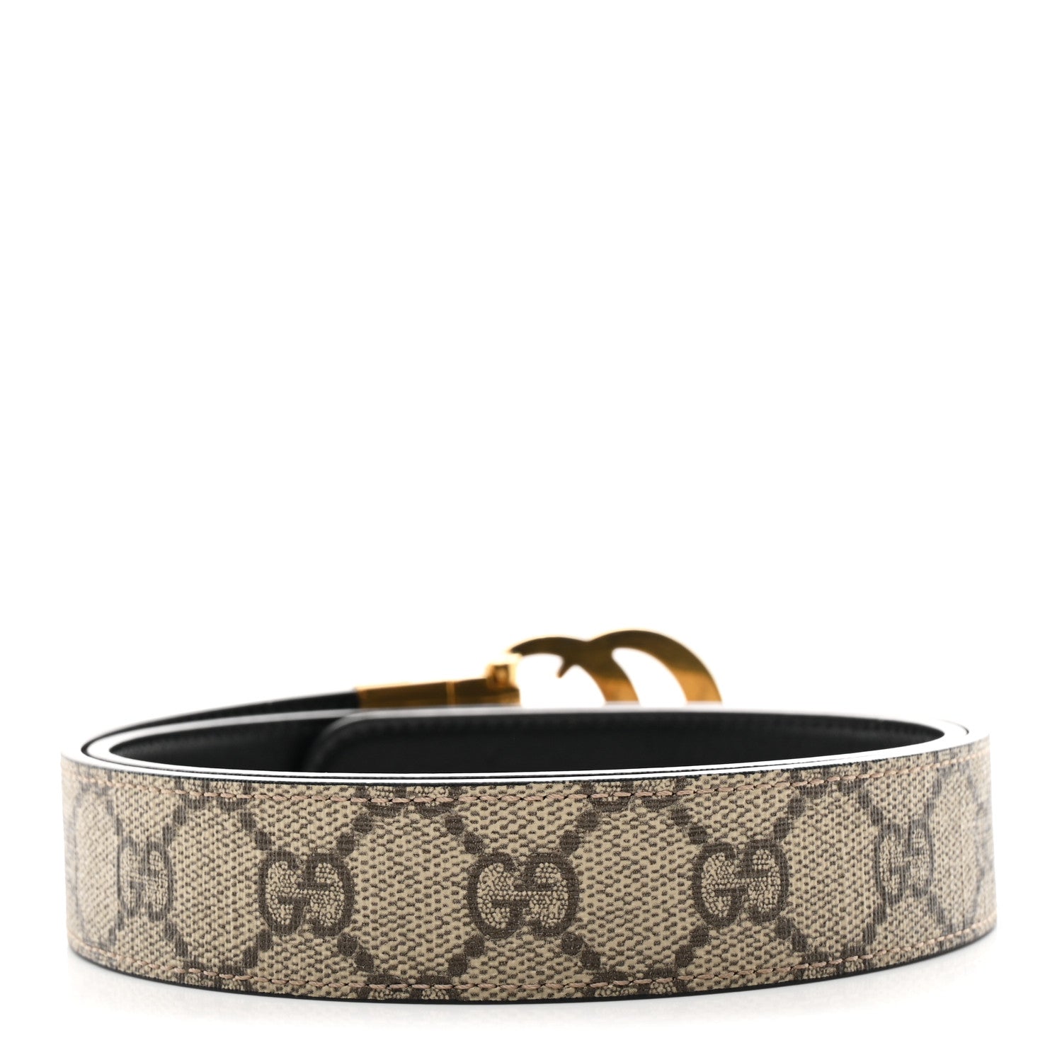 Gucci GG Supreme Monogram Plutone Calfskin Double G Reversible 30mm Belt 80 32 Beige Ebony Black 2 of 6