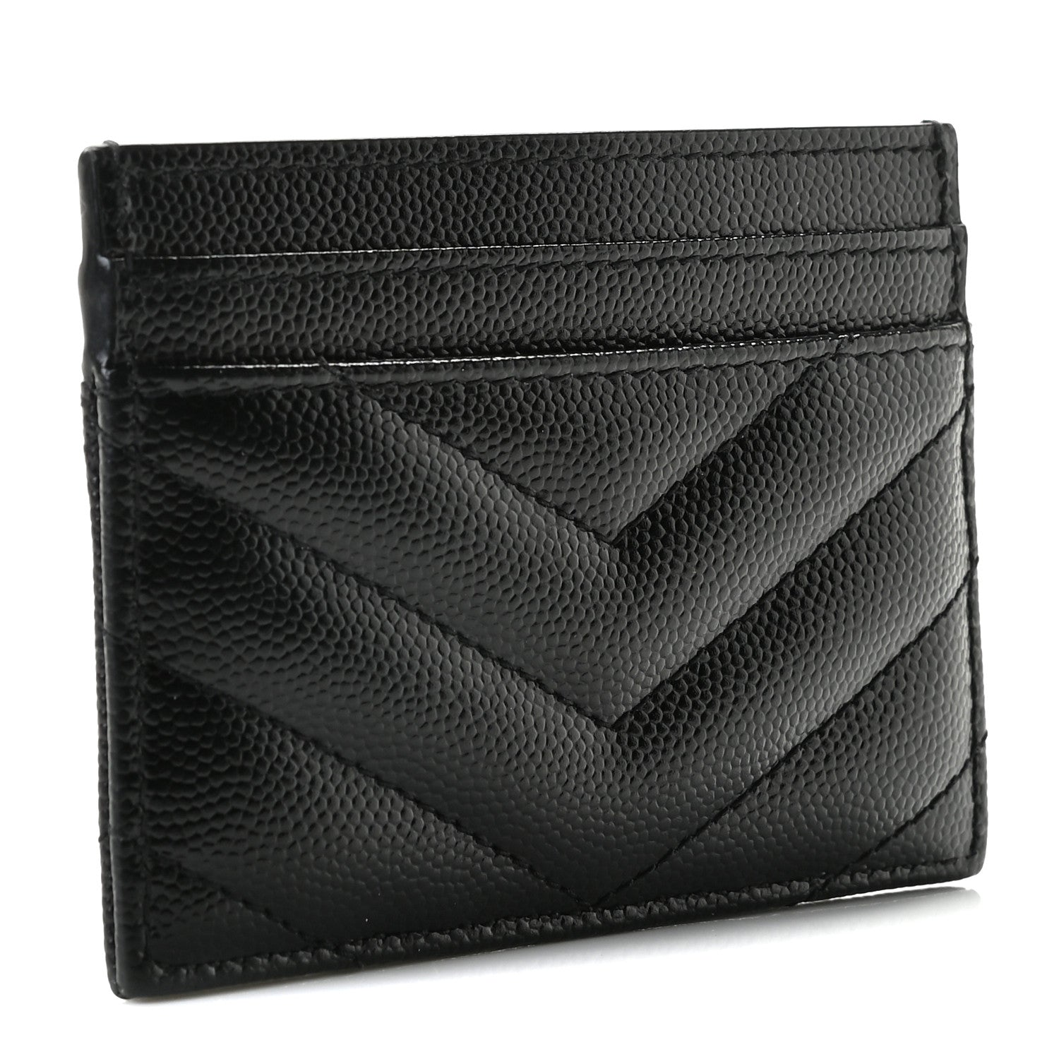 Saint Laurent Grain De Poudre Matelasse Chevron Monogram Credit Card Case Black 3 of 6