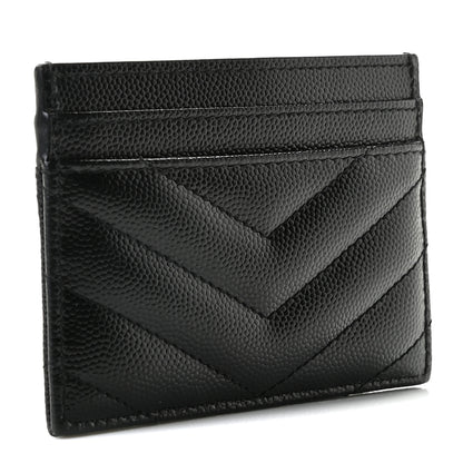 Saint Laurent Grain De Poudre Matelasse Chevron Monogram Credit Card Case Black 3 of 6